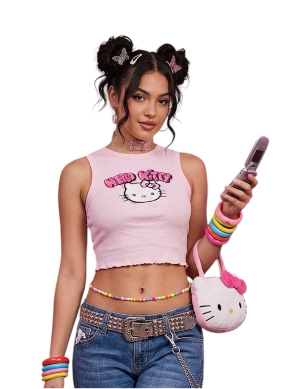 Hello Kitty Pink Graffiti Crop Tank Top (Y2K Aesthetic)